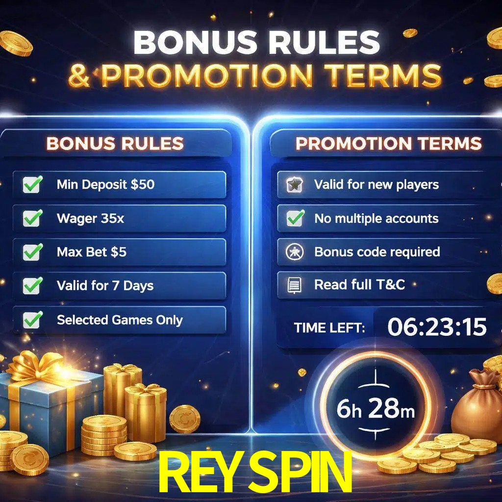 Reglas de promoción REYSPIN y condiciones de bonos explicadas visualmente
